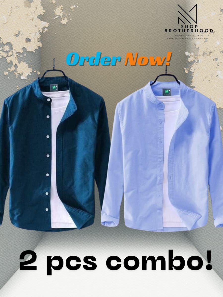 2 Pcs Casual Shirt Combo-Blue , Sky Blue
